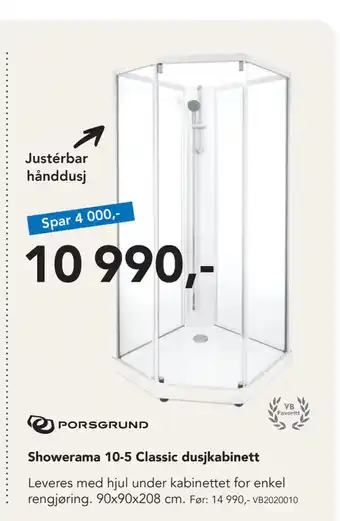 Varme & Bad Showerama 10-5 classic dusjkabinett tilbud