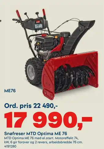 Maxbo Snøfreser MTD Optima ME 76 tilbud