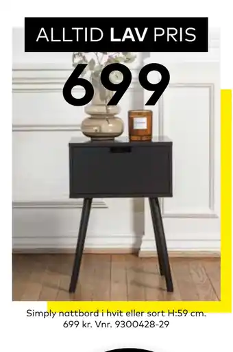 Skeidar Simply nattbord i hvit eller sort tilbud