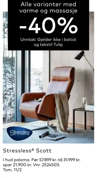 Skeidar Stressless scott tilbud