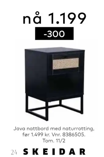 Skeidar Java nattbord tilbud