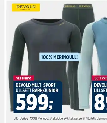 Sport 1 Devold multi sport ullsett barn/junior tilbud