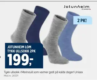 Sport 1 Jotunheim lom tykk ullsokk 2pk tilbud