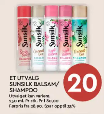 Coop Mega ET UTVALG SUNSILK BALSAM/ SHAMPOO tilbud