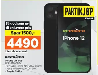 POWER IPHONE 12 64 GB RPIPH1264GBBK tilbud