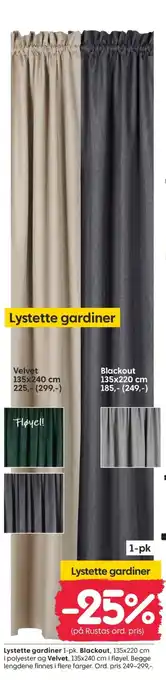 Rusta Lystette gardiner 1-pk. Blackout, 135x220 cm tilbud