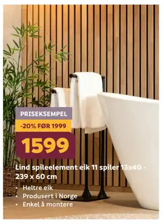 Megaflis Lind spileelement eik 11 spiler 13x40 239 x 60 cm tilbud