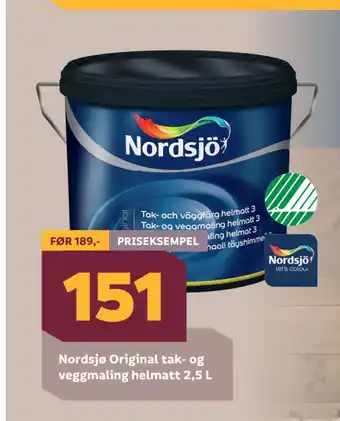 Megaflis Nordsjø original tak- og veggmaling helmatt 2,5 l tilbud