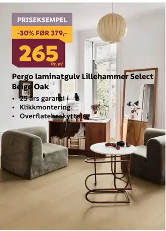 Megaflis Pergo laminatgulv lillehammer select beige oak tilbud