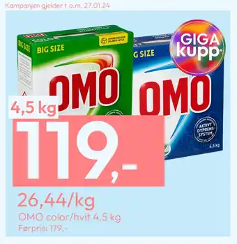 Gigaboks Omo color/hvit 4,5 kg tilbud