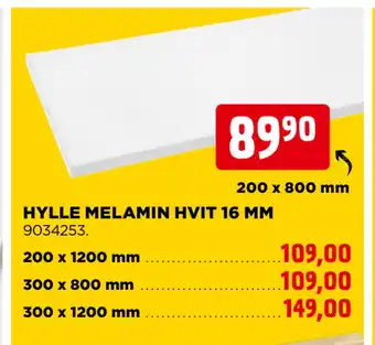 Hylle melamin hvit 16 mm