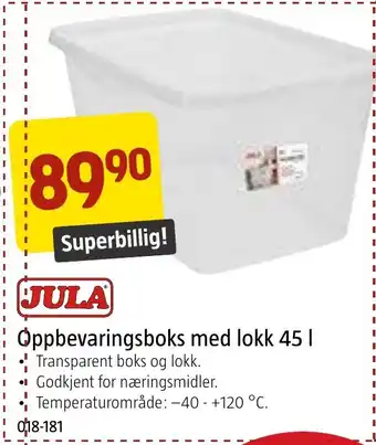 Jula Oppbevaringsboks med lokk 45 | tilbud