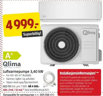 Jula Luftvarmepumpe 3,40 kW tilbud