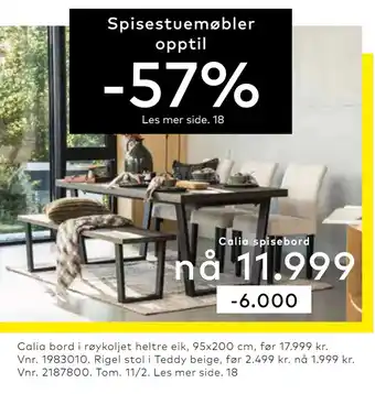 Skeidar Calia bord tilbud