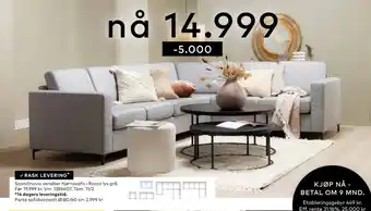 Skeidar Scandinavia vendbar hjørnesofa i rocco lys grå tilbud