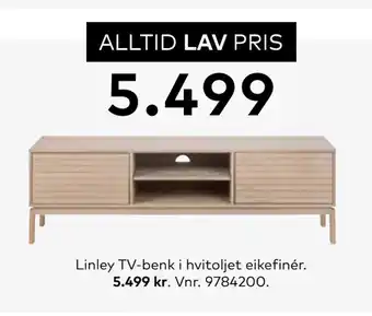 Skeidar Linley tv-benk i hvitoljet eikefinér tilbud