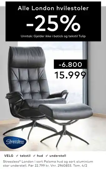Skeidar Stressless london i sort paloma hud og sort aluminium star understell tilbud