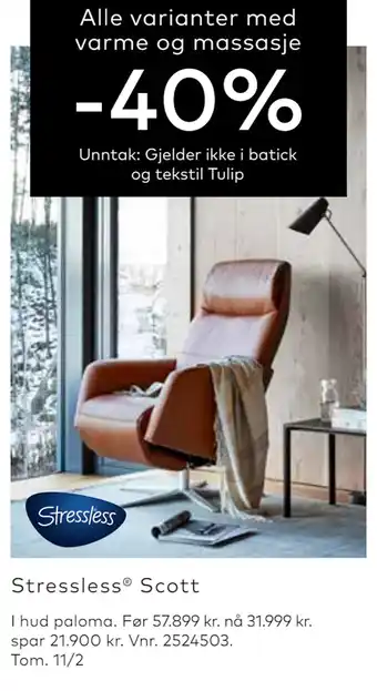Skeidar Stressless scott tilbud