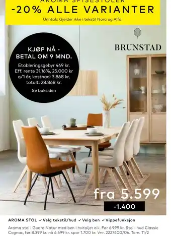 Skeidar Aroma stol i guard natur med ben i hvitoljet eik tilbud