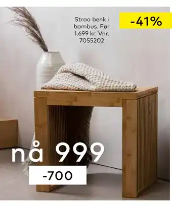 Skeidar Straa benk i bambus tilbud