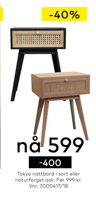 Skeidar Tokyo nattbord i sort eller naturfarget ask tilbud