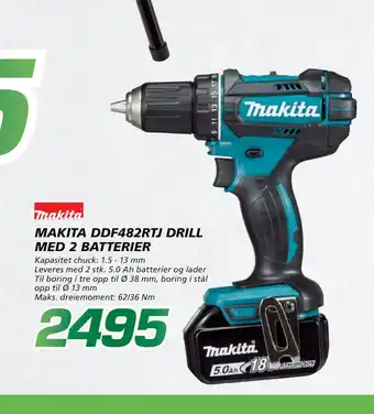 Coop Byggmix Makita ddf482rtj drill med 2 batterier tilbud