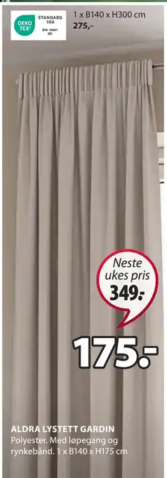 JYSK Aldra lystett gardin tilbud