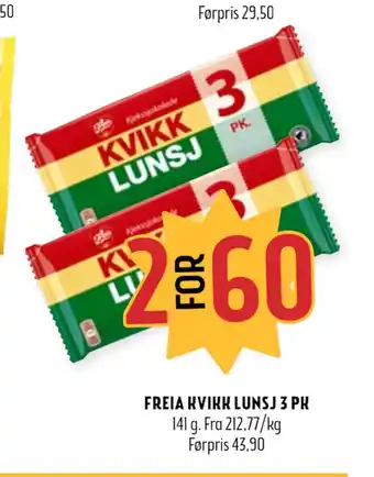 Coop Prix Freia kvikk lunsj 3 pk tilbud