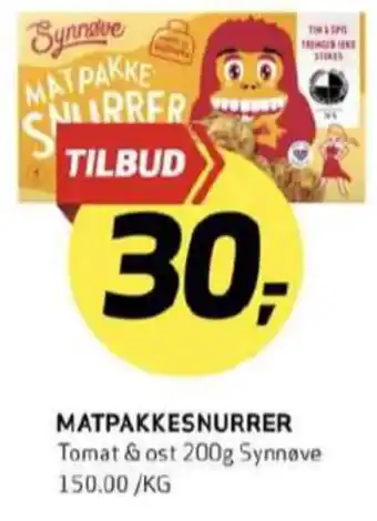 Bunnpris Synnøve finden matpakkesnurrer tilbud