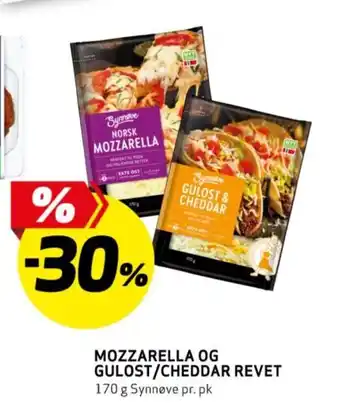 Bunnpris MOZZARELLA OG GULOST/CHEDDAR REVET tilbud