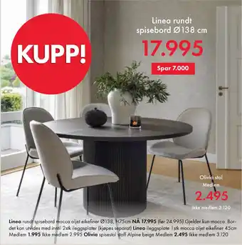 Fagmøbler Linea rundt spisebord Ø138 cm tilbud