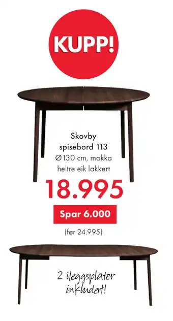 Fagmøbler Skovby spisebord 113 tilbud