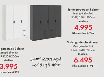 Fagmøbler Sprint garderobe 4 dører tilbud