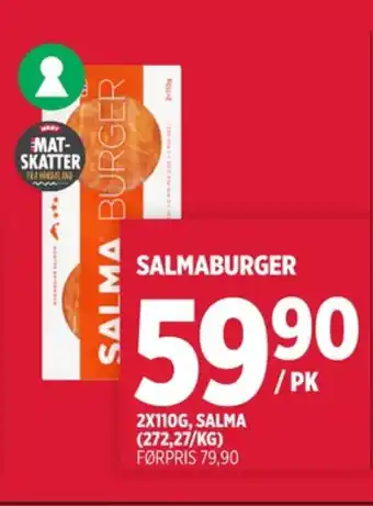 Meny Salma lakseburger tilbud