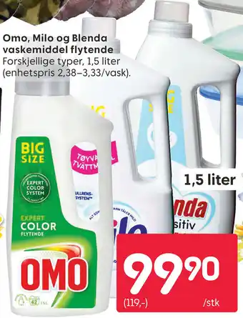 Rusta Omo, Milo og Blenda vaskemiddel flytende tilbud