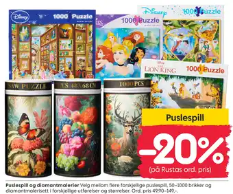 Rusta Puslespill og diamantmalerier tilbud