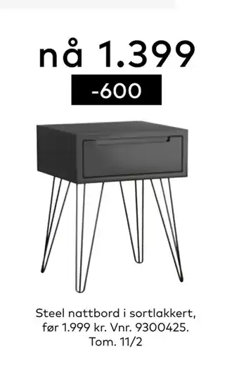 Skeidar Steel nattbord tilbud