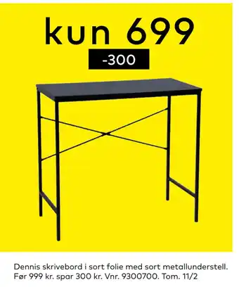 Skeidar Dennis skrivebord i sort folie med sort metallunderstell tilbud