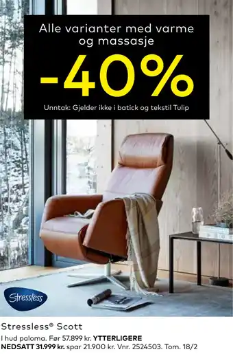 Skeidar Stressless Scott tilbud