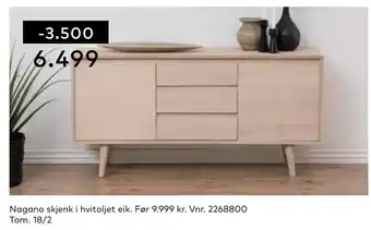 Skeidar Nagano skjenk i hvitoljet eik tilbud