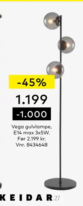 Skeidar Vega gulvlampe tilbud