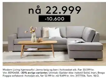 Skeidar Modern Living hjørnesofa i Jenny beig og ben i hvitvasket eik tilbud