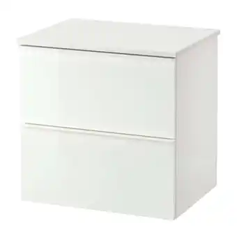 IKEA Godmorgon / tolken Servantskap med 2 skuffer, høyglans hvit/marmormønstret, 62x49x60 cm tilbud