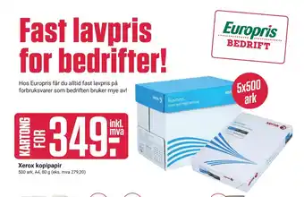 Europris Xerox kopipapir tilbud