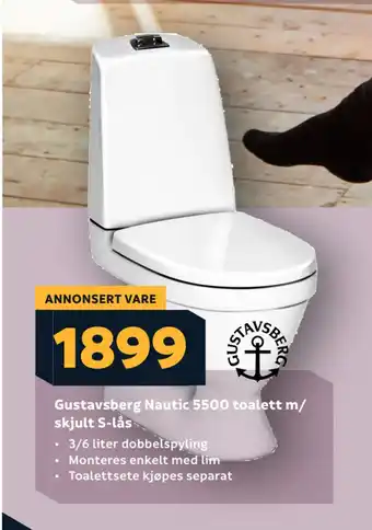 Megaflis Gustavsberg Nautic 5500 toalett m/ skjult S-lås tilbud