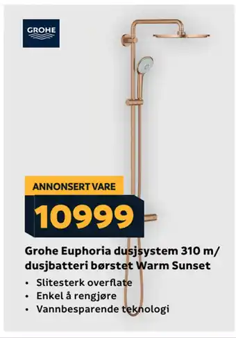 Megaflis Grohe Euphoria dusjsystem 310 m/ dusjbatteri børstet Warm Sunset tilbud