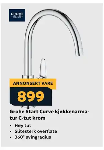Megaflis Grohe Start Curve kjøkkenarmatur C-tut krom tilbud