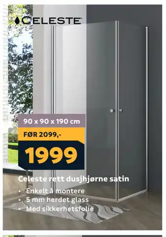 Megaflis Celeste rett dusjhjørne satin tilbud