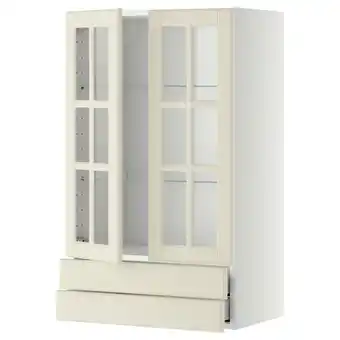 IKEA Metod / maximera Veggskap m 2 vitrinedører/2 skuffer, hvit/bodbyn offwhite, 60x100 cm tilbud