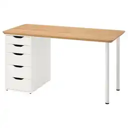 IKEA Anfallare / alex Arbeidsbord, bambus/hvit, 140x65 cm tilbud